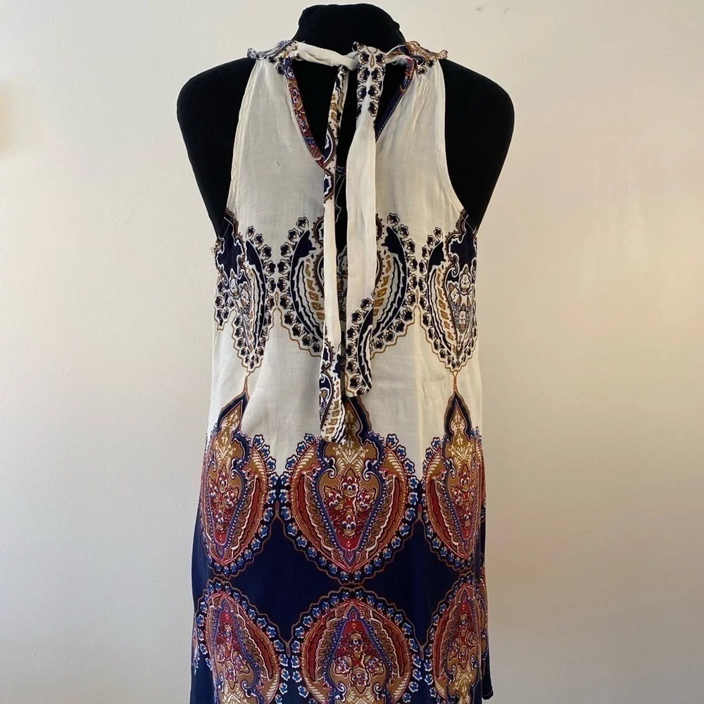 HALTER top mini dress tie back sexy swing a line blue red white - Picture 3 of 7